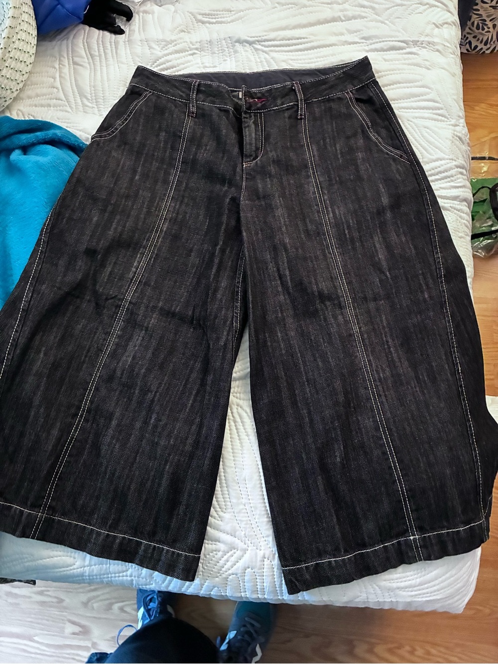Dark Gray Denim Gauchos A-Line Midi Skirt pants - Picture 13 of 13